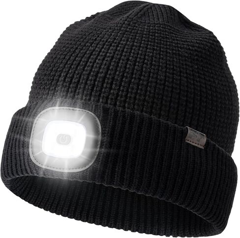 قبعة صغيرة مع ضوء، قبعة شتوية من صوف الميرينو LED قبعة صغيرة قابلة لإعادة الشحن عبر USB هدية للرجال والنساء in Kuwait