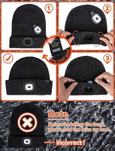 قبعة صغيرة مع ضوء، قبعة شتوية من صوف الميرينو LED قبعة صغيرة قابلة لإعادة الشحن عبر USB هدية للرجال والنساء in Kuwait