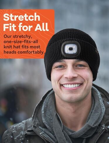 قبعة صغيرة مع ضوء، قبعة شتوية من صوف الميرينو LED قبعة صغيرة قابلة لإعادة الشحن عبر USB هدية للرجال والنساء in Kuwait