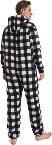 Focupaja Unisex Check Onesie Christmas Zip Up Matching Onesie Hooded Pajamas One Piece Non-Footed Jumpsuit Adult Teenager in Saudi Arabia