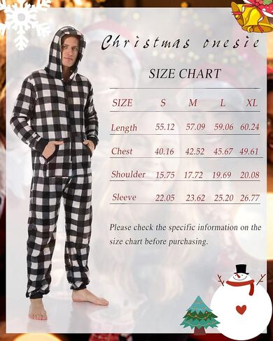 Focupaja Unisex Check Onesie Christmas Zip Up Matching Onesie Hooded Pajamas One Piece Non-Footed Jumpsuit Adult Teenager in Saudi Arabia