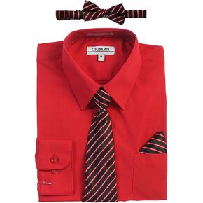 Gioberti Kids and Boys Long Sleeve Dress Shirt + Stripe Tie, Bow Tie and Hanky