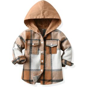 Roqiome Boys Girls Hooded Plaid Shirts Long Sleeve Button Down Shirts Flannel Tops Tartan Jackets