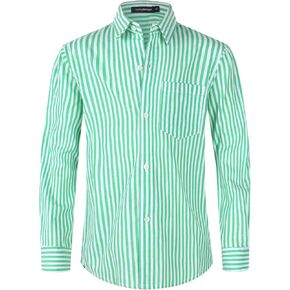 Spring&Gege Boys Button Down Dress Shirt Long Sleeve Casual Vertical Striped Shirt（3-14 Years）