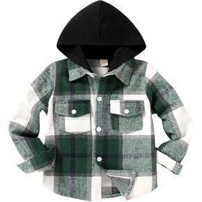 YOUNGER STAR Toddler Kids Boys Girls Flannel Hooded Plaid Shirt Button Baby Red Plaid Shirt Plaid Shirt Hooded Clothes