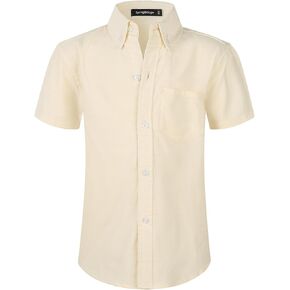 Spring&Gege Boys' Short Sleeve Uniform Oxford Shirt Cotton Solid Button Down Dress Shirts (4-14 Years)