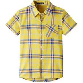 Spring&Gege Boys Plaid Short Sleeve Shirt Casual Button Down Checked with Chest Pocket (5-14 Years)