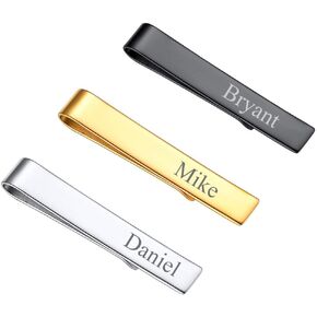 U7 Men Tie Clips for Wedding Anniversary Tie Clip Cufflinks Platinum/Black/Gold/Rose Gold Regular Tie Bar 1-6 Pcs,Customizable