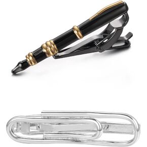 2Pcs Tie Clip Set for Men Unique Silver Gold Black Tie Clip Personalized Tie Bar Clip Fathers Day Birthday Wedding Jewelry Gift