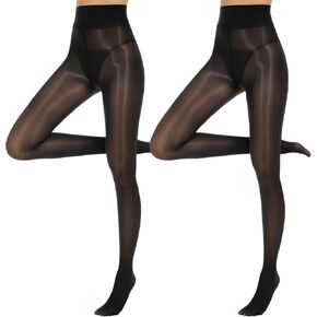 Yilanmy Shiny Pantyhose for Women 15D High Waist Sheer Tights Oil Shimmer Tights Ultra Silky 2 Pairs