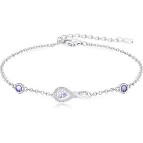 Jeolry Infinity Birthstone Bracelet for Women Platinum Plated Silver Charm Bracelet Gift for Her Infinity Created Gemstone Love Bracelet with Birthstones