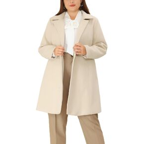 Agnes Orinda Plus Size Peacoat for Women Elegant Notched Lapel Single Breasted Long Wool Trench Coats Jacket