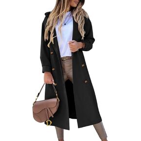 BZB Women's Long Coat Notched Lapel Collar Double Breasted Pea Coat Winter Elegant Wool Blend Over Coats Jackets