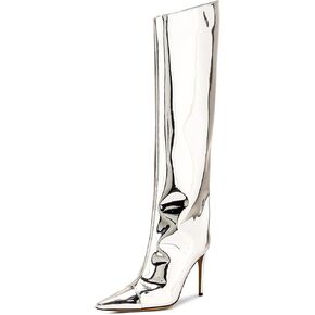 MUCCCUTE Women's Metallic Knee High Boots-Pointed Toe Stiletto Chrome Thigh High Boots-Sexy Fashion Long Boots in Kuwait