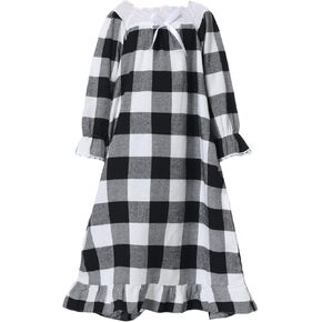 Girls Cotton Red Plaid Nightgowns Sleepwear Sleep Dress Kids Princess Pajamas Long Sleeve Christmas
