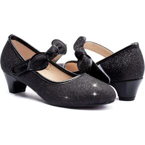 ADAMUMU Girls Dress Shoes Princess High Heel Mary Jane Glitter Shoes in Wedding Party for Toddler Little Big Girl with Bowknot Flower Velcro