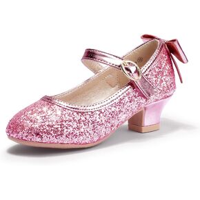 PANDANINJIA Girls Toddler/Little Kid Jada Dress Mary Jane Pumps with Heels Bow Party Wedding Princess Shoes