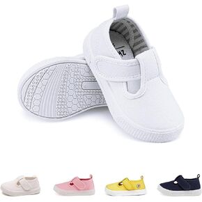 Toddler Girls Boys T-Strap Canvas Sneakers for Little Kids Classical Comfortable Mary Jane Cotton Flats, Non-Slip Casual Walking Shoes