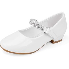 Stelle Girls Toddler Dress Shoes Flower Girl Shoes White Mary Janes Low Heel for School Wedding Party (Little/Big Kid)