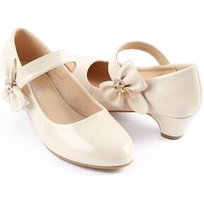 ADAMUMU Girls Low Heel Shoes PU Dress Shoes for Wedding(Little Big Kids)