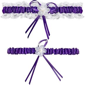 RIMOBUL 2 Pieces Wedding Garters Lace Bridal Garter Faux Pearls Garter for Bride with Toss Away