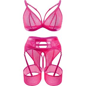 popiv 4 Piece Garter Lingerie for Women, Sexy Cutout Lingerie, Mesh Matching Lingerie Set