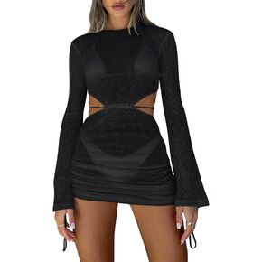 Kaximil Women's Swimsuit Coverup Long Sleeve Sexy Beach Cover Ups Mini Dress Swimwear