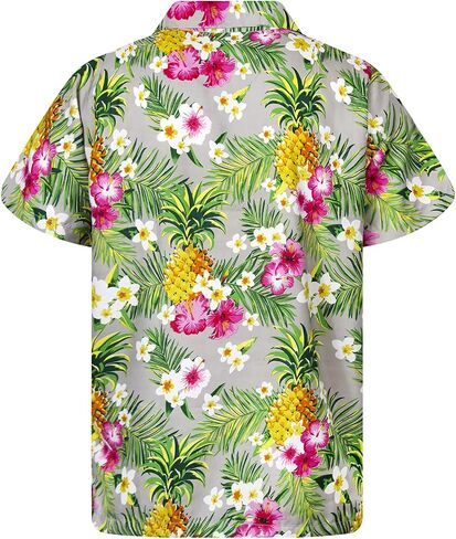 KING KAMEHA Funky Casual Hawaiian Shirt for Kids Boys and Girls Front Pocket Shortsleeve Unisex Pineapple Flowers Print in Kuwait
