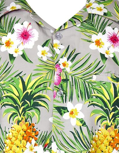 KING KAMEHA Funky Casual Hawaiian Shirt for Kids Boys and Girls Front Pocket Shortsleeve Unisex Pineapple Flowers Print in Kuwait