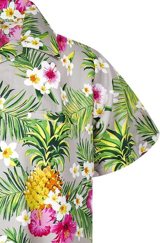 KING KAMEHA Funky Casual Hawaiian Shirt for Kids Boys and Girls Front Pocket Shortsleeve Unisex Pineapple Flowers Print in Kuwait