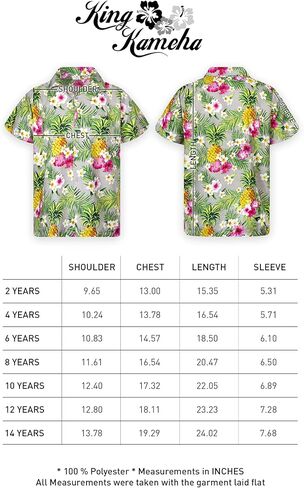KING KAMEHA Funky Casual Hawaiian Shirt for Kids Boys and Girls Front Pocket Shortsleeve Unisex Pineapple Flowers Print in Kuwait
