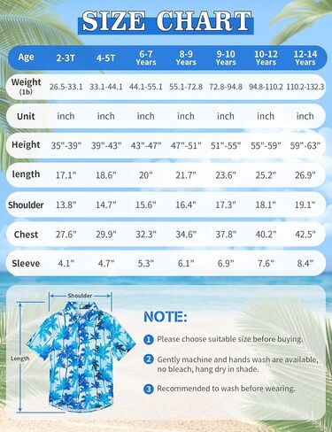 Boys Hawaiian Shirt Tropical Short Sleeve Cool Cute Casual Button Down Tops for Youth Kids Toddler Summer Beach in Kuwait
