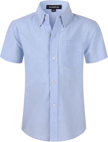 Spring&Gege Boys' Short Sleeve Uniform Oxford Shirt Cotton Solid Button Down Dress Shirts (4-14 Years) in Kuwait