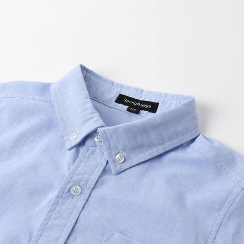 Spring&Gege Boys' Short Sleeve Uniform Oxford Shirt Cotton Solid Button Down Dress Shirts (4-14 Years) in Kuwait