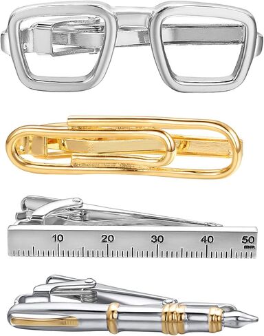 RunootPR Silver Gold Black Tie Clip Set for Men Unique 4Pcs Tie Clips Personalized Party Wedding Birthday Jewelry Gift in Saudi Arabia