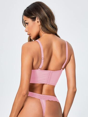 طقم ملابس داخلية نسائية من WDIRARA مزين بالدانتيل الشبكي مزين بفيونكة على شكل صدفة وسلك داخلي in Kuwait