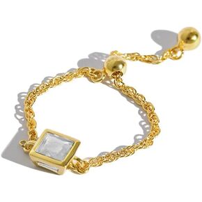 Cubic Zirconia Link Chain Statement Ring with Dangle Beaded Ball 18K Gold Plated Adjustable Tail Finger Band Birthstone Stacking Eternity Promise Ring Tassel Dangling Charm Rings Fashion Jewelry Gifts for Women Girls BFF in Saudi Arabia