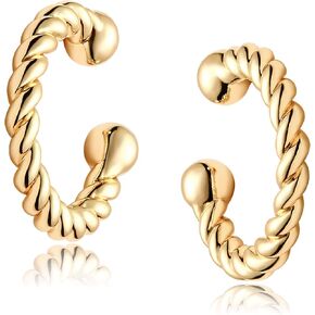 GUEMER Dainty Gold Ear Cuff Earrings 14K Gold Plated Simple Non Pierced Tiny Ear Cuffs Huggie No Piercing Hoops Ear Cubic Zirconia Cartilage Ear Clip on Wrap Adjustable Fake Earrings in Saudi Arabia