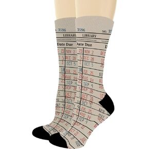 ThisWear Bookworm Gifts Library Card Socks Book Socks Reading Gifts for Librarians Nerdy Novelty Crew Socks