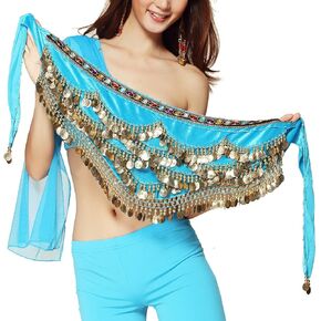 Wuchieal Women's Triangular Belly Dancing Hip Scarf Wrap Skirt with Gold Coins