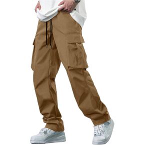 Comdecevis Men's Casual Cargo Pants Workout Joggers Stretch Sweatpants Hiking Drawstring Tactical Pants with Multi Pockets