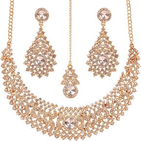 Touchstone NEW Indian Bollywood Charming Workmanship Handcrafted Scintillating Faux Rhinestones Rivoli Shape Designer Jewelry Grand Bridal Hasli Necklace Set In Gold Tone For women.