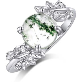 HUKKUN Natural Moss Agate Ring Sterling Silver Green Moss Agate Ring Promise Ring Engagement Wedding Jewelry Gift for Women in Saudi Arabia
