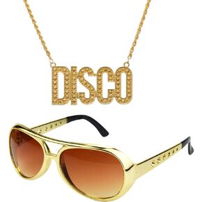 2pcs Disco 50s 60s Set Rock Star Cool Outfits Golden for Teens and Adult Costume Dress Up Accessories Halloween Christmas Birthday Party in Saudi Arabia