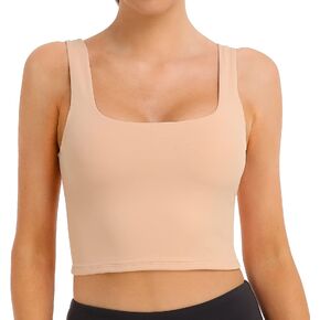 Colorfulkoala Women's Body Contour Square Neck Tank Tops Sleeveless Strappy Crop Double Lined Shirts