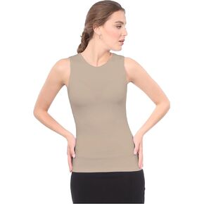 Kosher Casual Modest High Neck Tank Top for Women Full-Shoulder Sleeveless Shell