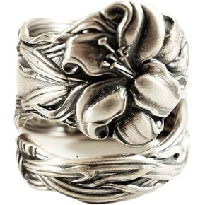 Zaoune 100% Apollo Vintage Spoon Rings for Women Lily Flower Open Adjustable Boho Floral Statement Jewelry, in Kuwait