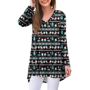AWULIFFAN Women's Fall Long Sleeve V-Neck T-Shirt Sleepwear Tunic Tops Blouse Shirts