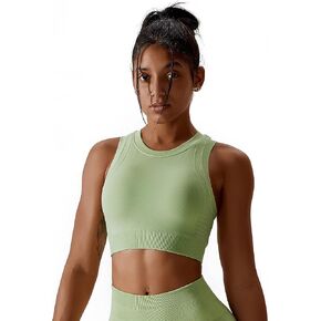 قميص بدون خياطة للسيدات مع حمالة صدر رياضية مبطنة - قمصان عالية التأثير لليوجا والجري والتمارين الرياضية للنساء in Kuwait