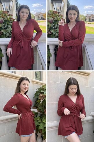 OUGES Women's Maternity Tunics Tops Shirts Long/Short Sleeve Wrap V Neck Nursing Maternity Clothes Casual Pregnancy Blouse in Saudi Arabia